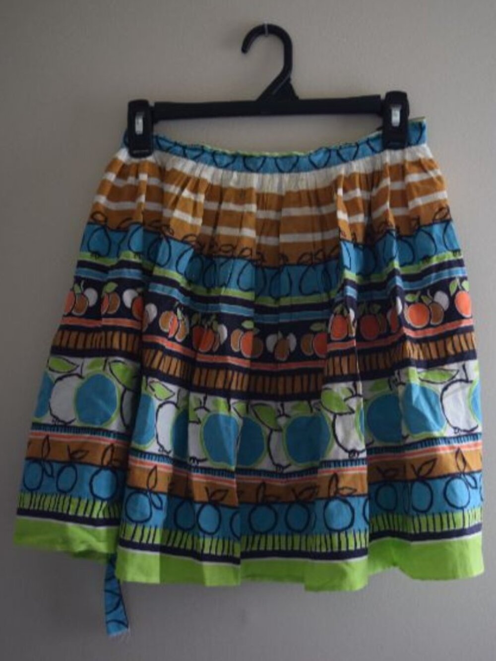 Vintage Handsewn Half Apron Skirt with Vibrant Teal and Orange Fruit Patterns